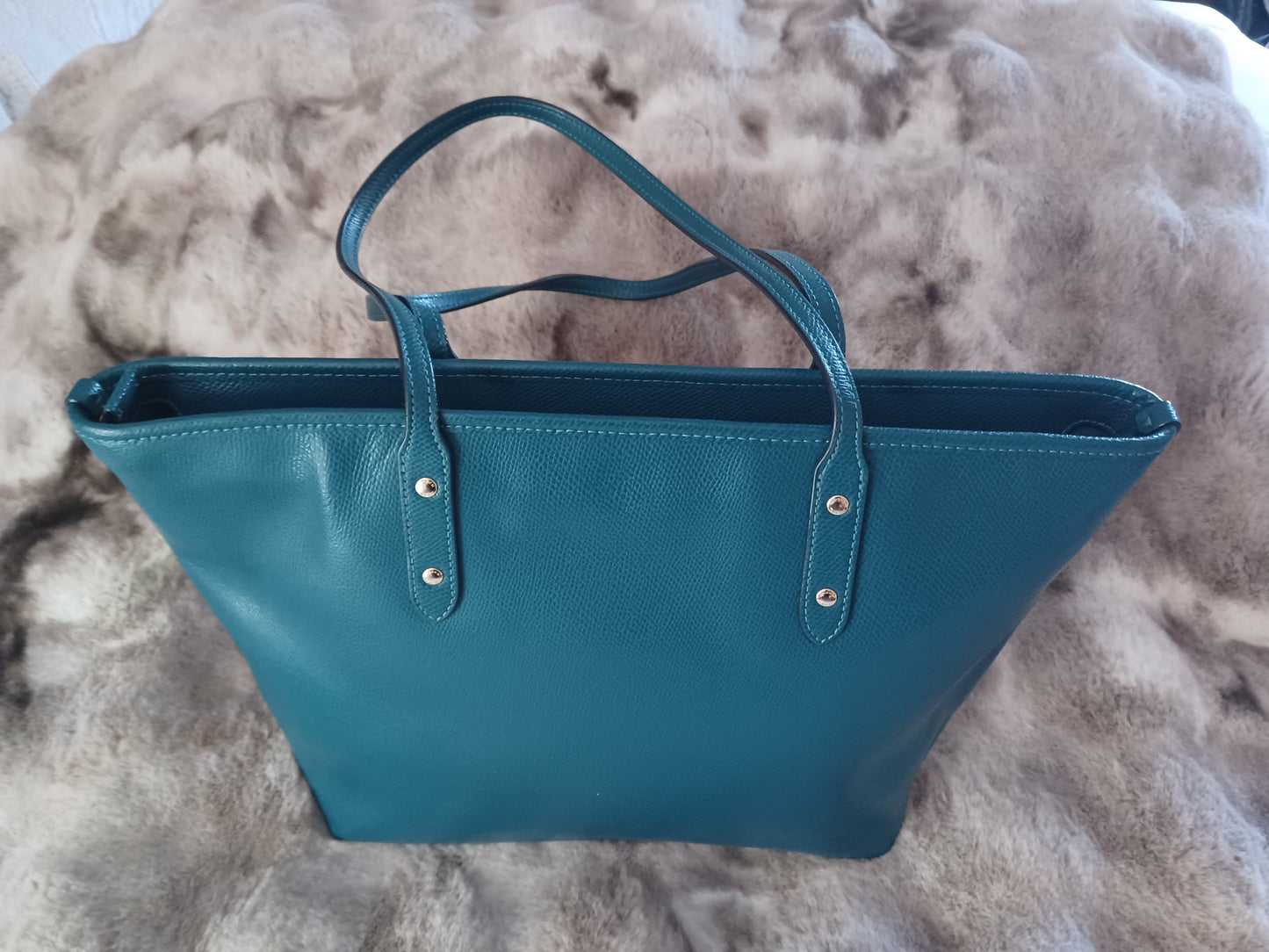 Coach Teal Leather Tote Bag – Designer Handbag for Women, Large Work & Everyday Purse