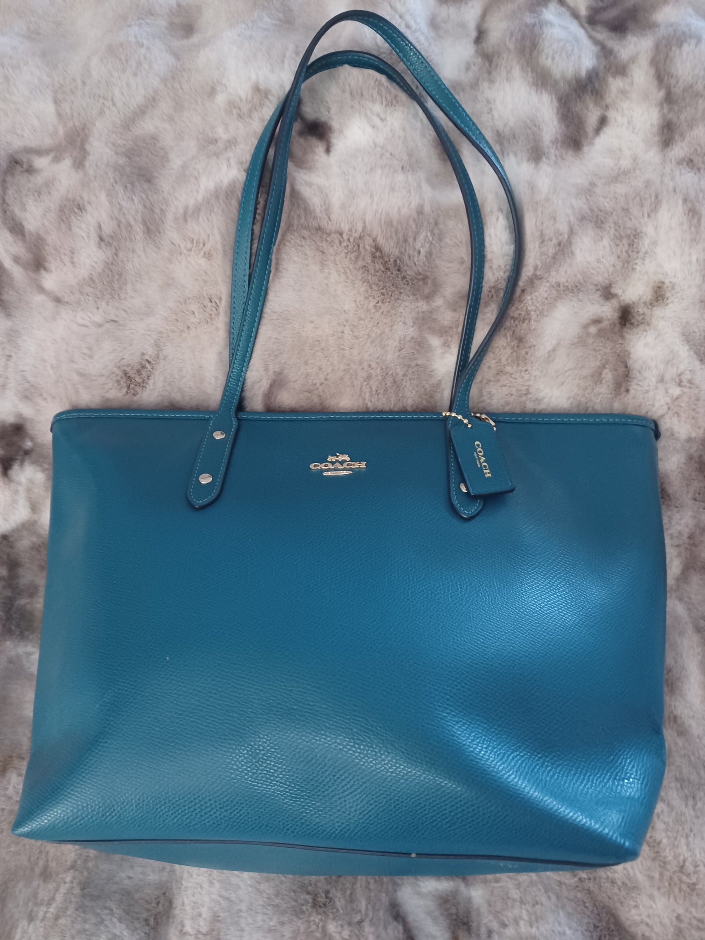 Coach Teal Leather Tote Bag – Designer Handbag for Women, Large Work & Everyday Purse