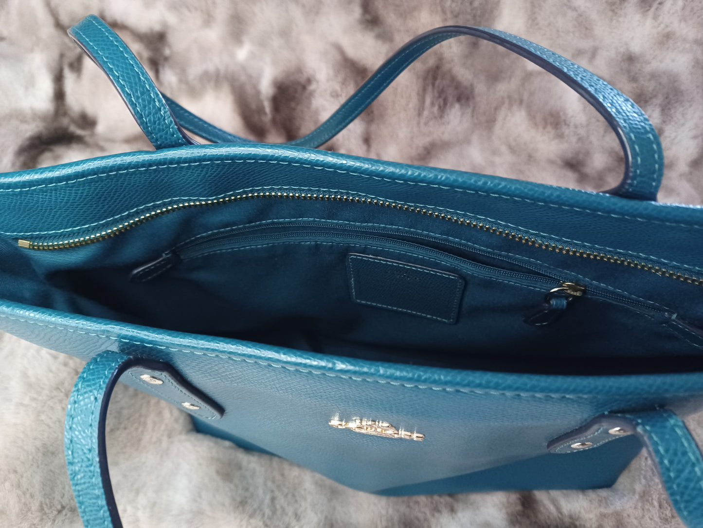 Coach Teal Leather Tote Bag – Designer Handbag for Women, Large Work & Everyday Purse