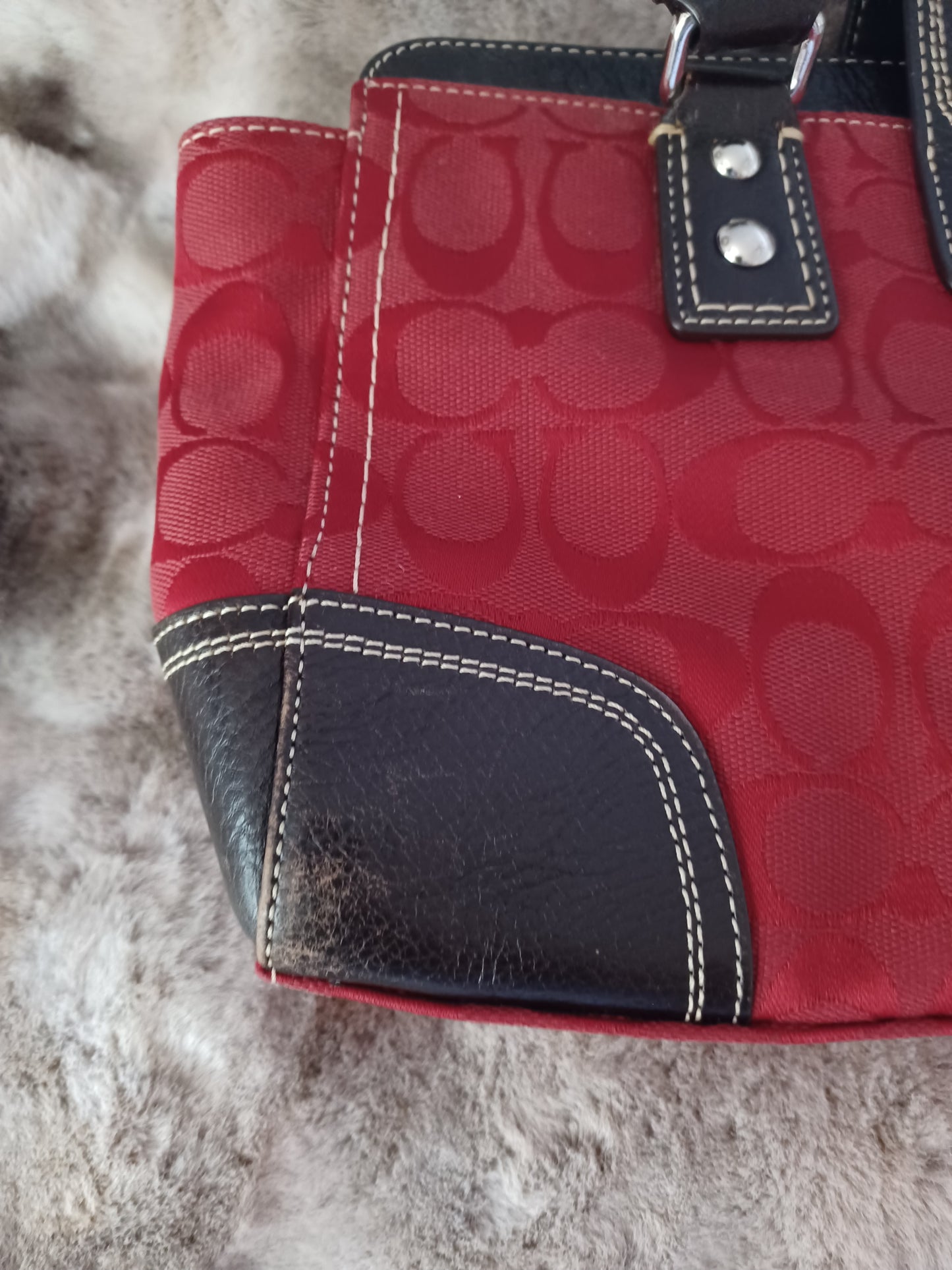 Coach Red Signature Canvas Handbag with Leather Trim – Designer Purse for Women