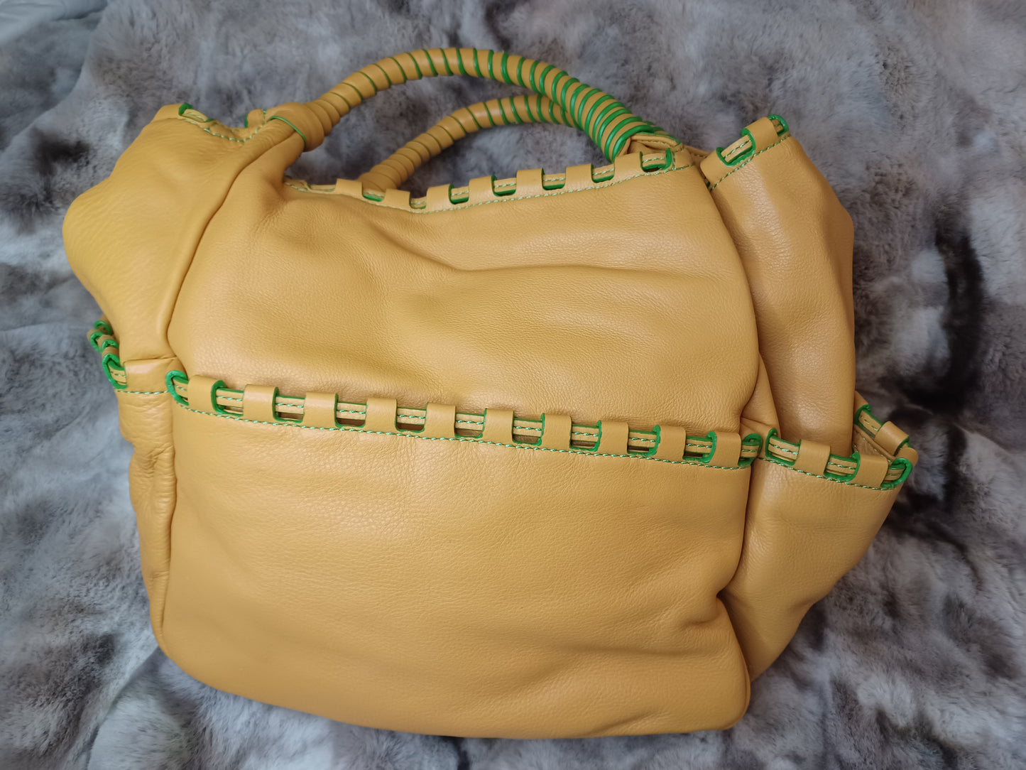 Oriani Mustard Yellow Leather Satchel Tote Bag