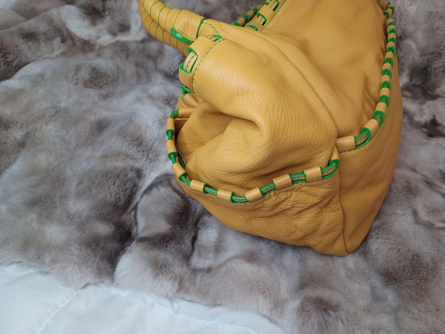 Oriani Mustard Yellow Leather Satchel Tote Bag