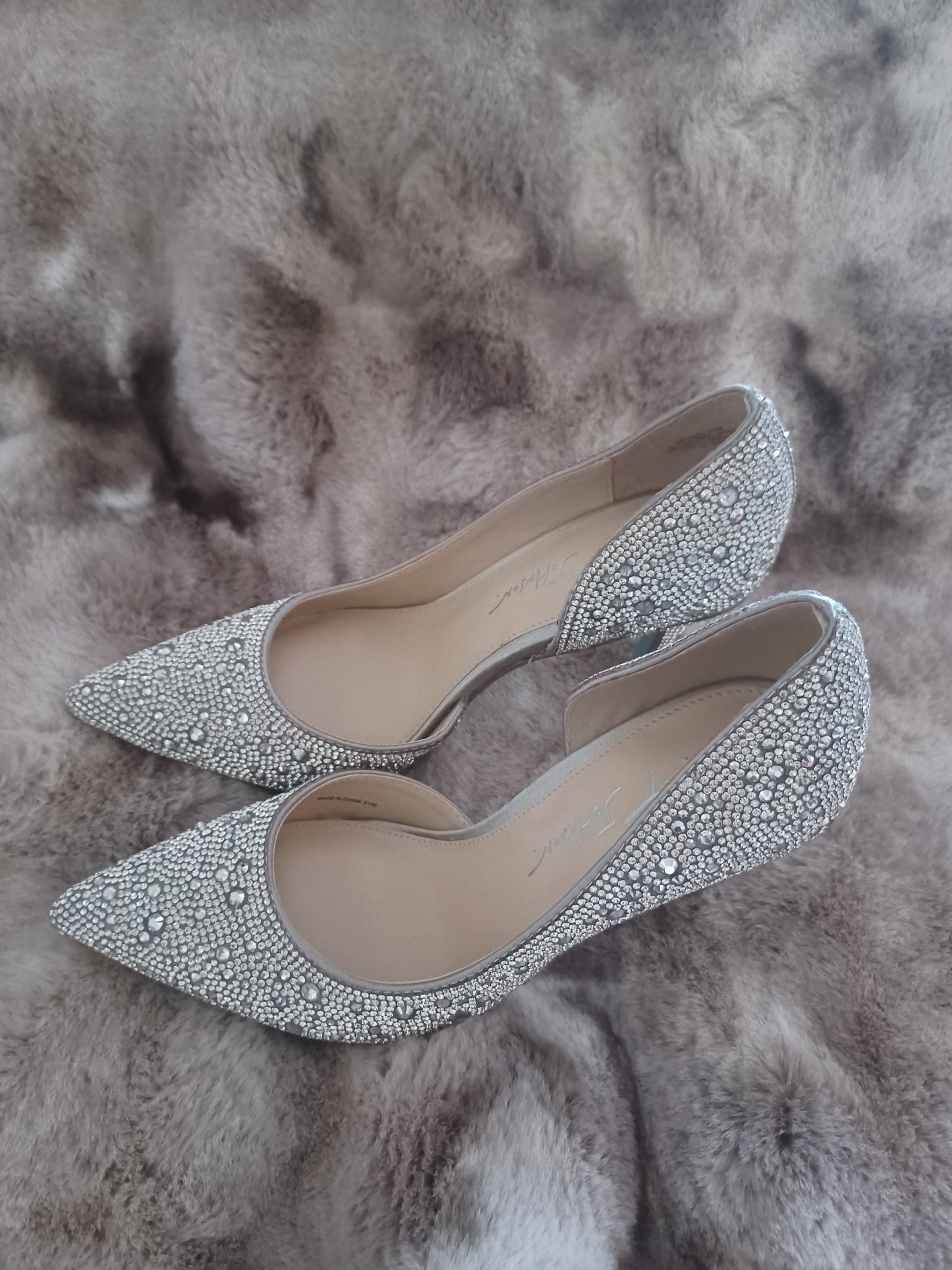 Betsey Johnson Silver Rhinestone Heels – Glam Statement Shoes, Women’s Size 7.5